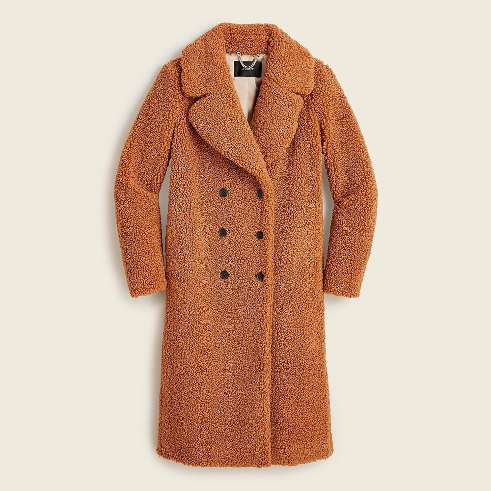 J. Crew Double Breasted Adobe Clay Teddy Sherpa Topcoat S
